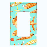 WorldAcc Metal Light Switch Plate Outlet Cover (Sea Shell Conch Starish Snail Teal  - Single Rocker)