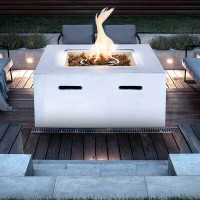 SereneLife Propane Gas Fire Pit Table - 40,000 BTU Square Gas Firepits With Cover For Outside