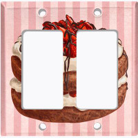 WorldAcc Metal Light Switch Plate Outlet Cover (Strawberry Layered Cake Chocolate Pink Stripes - Single Toggle)