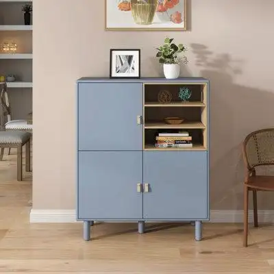 Ivy Bronx Storage cabinet with three doors and open shelves