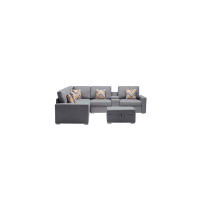 Latitude Run® Latitude Run® Linen Fabric 7 Piece Reversible Sectional Sofa with Interchangeable Legs, Pillows