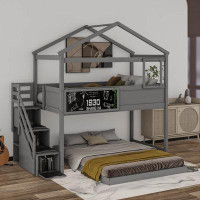 Harper Orchard Xanthe Twin Over Full House L-Shaped Bunk Bed with Shelves by Harper Orchard