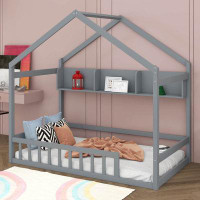 Red Barrel Studio Wooden Twin Size House Bed With Storage Shelf