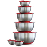 NEW 10 PCS LARGE STAINLESS STEEL MIXING BOWL SET & SILICONE BOTTOM