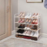 Latitude Run® 4 Tier Stackable Shoe Rack, Expandable & Adjustable Fabric Shoe Shelf Storage Organizer, White
