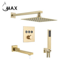Thermostatic Square Shower System Three Functions With Valve Brushed Gold Finish