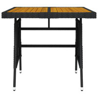 Latitude Run® Patio Table Black 27.6"X27.6"X28.3" Poly Rattan & Solid Acacia Wood