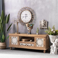 One Allium Way Solid Wood Retro Small Apartment Hollow Carving Flower TV Stand.