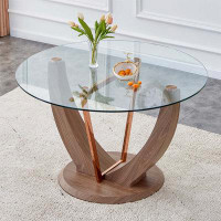 Ivy Bronx Circular Tempered Glass Dining Table With A Diameter Of 48 Inches