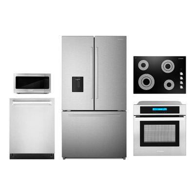 Cosmo 5 Piece Kitchen Package With 30" Electric Cooktop 24" Single Electric Wall Oven 30" Over-the-range Microwave Frenc in Refrigerators