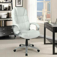 Latitude Run® White High Back Leather Executive Office Desk Task Computer Chair Metal Base O10