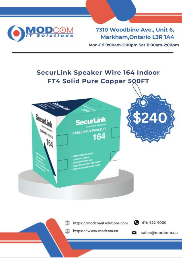 SecurLink Speaker Wire 164 Indoor FT4 Solid Pure Copper 500FT Highest Quality Bulk Speaker Cable FOR SALE!!! in Cables & Connectors