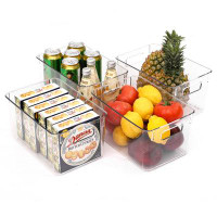 Prep & Savour Pack Of 4 Clear Storage Containers Stackable Refrigerator Organizer Bins With Handles Fresh Keeper For Fri