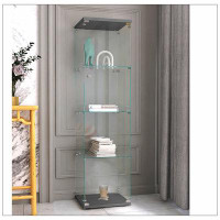 Ebern Designs 4 Shelves Glass Cabinet Glass Display Cabinet With One Door