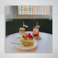 Latitude Run® Cake With Two Glasses Of Smoothie On The Table By Window - 1 Piece Square Graphic Art Print On Wrapped Can