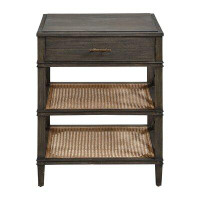 Furniture Classics Cambridge Double Shelf Elm & Cane Side Accent Table With Storage Drawer