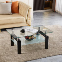 Wenty Tempered Clear Glass Coffee Table, 2-Layers Coffee Table Living Room Centre Table