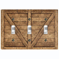 WorldAcc Metal Light Switch Plate Outlet Cover (Biege Fence Barn Door - Triple Toggle)