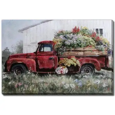 August Grove Red Truck With Blooms
