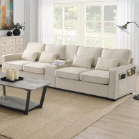 Latitude Run® Mid-Century Sofa with Console, 2 Cupholders and 2 USB Ports