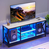 Wrought Studio Tv Stand Led Lights, Entertainment Centre With Wireless Charging Station For 55” To 65 Inches Televisions