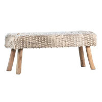 Birch Lane™ Inessa 48-inch Long Handwoven Natural Wool and Eucalyptus Wood Bench