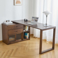Fit and Touch 62.99" Nut-brown L-shape Solid Wood desks