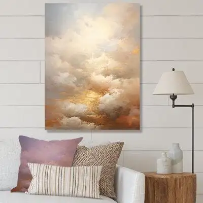 Winston Porter Beige Gold Minimalism Clouds II - Clouds Wall Art Living Room