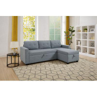 Ebern Designs Upholstered Pull Out Sectional Sofa With Storage Chaise, Convertible Corner Couch, Light Grey