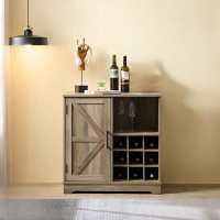 August Grove Bar Cabinet Bar Cabinet with Wine Rack Barn Door Sideboard Cabinet with  Adjustable Storage Shelves