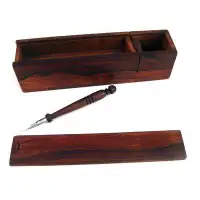Loon Peak Vintage Antique WOOD Dip Ink Pen WRITING Case BOX Set