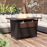 Devoko 43.3" W X 27" H Outdoor Pe Wicker Propane Fire Pit Table  With Slide-out Tank Holder And Wheels