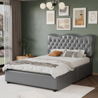 House of Hampton PU Leather Upholstered Platform Storage Bed With 4 Drawers, No Boxing Spring Needed