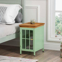 Winston Porter Nightstand with Storage Cabinet & Solid Wood Tabletop, Bedside Table, Sofa Side Coffee Table