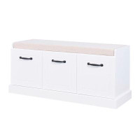 Wildon Home® Wooden Entryway Shoe Cabinet Living Room Storage Bench With White Cushion