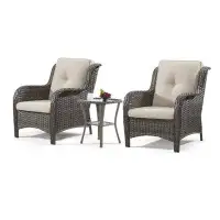 Red Barrel Studio 3-Piece Wicker Outdoor Furniture Conversational Sets With Two Armchairs & One Rattan Coffee Table