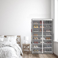 Ivy Bronx Ivy Bronx 8 Tiers Shoe Rack With 10 Hanging Side Pockets And Clear Cover, Grey