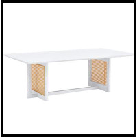 Latitude Run® Black imitation rattan and solid wood coffee table, rectangular solid wood coffee table