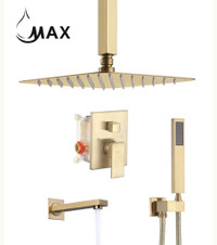 Ceiling Tub Shower System Three Functions With Valve Brushed Gold