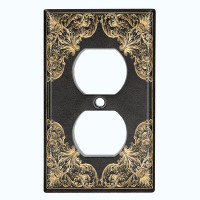 WorldAcc Metal Light Switch Plate Outlet Cover (French Victorian Frame Black 3 - Single Duplex)