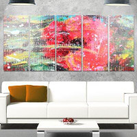 Made in Canada - Design Art 'Red Poppy Acrylic Drawing' 5 Piece Painting Print on Metal Set