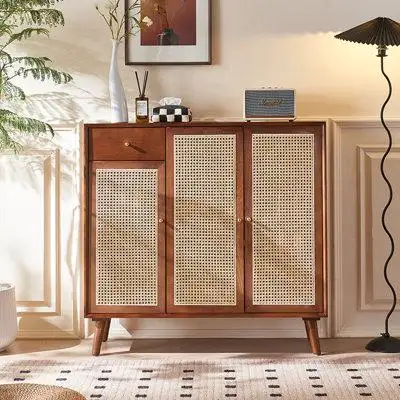 This shoe cabinet is made of solid wood and rattan material solid wood is more pumped storage stable...