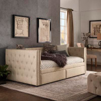 Kingstown Home Glenroy Tufted Nailhead Daybed With Storage