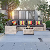 Ebern Designs Canapé modulaire de terrasse avec coussins de 113 po de large extérieur gauche Marguyer