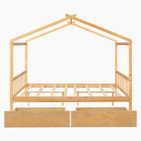 Mercer41 House Platform Bed with Two Drawers,Headboard and Footboard, Roof Design