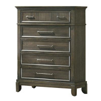 Benjara Ston 49 Inch Tall Dresser Chest, 5 Drawers, Pewter, Crown Moulding, Grey