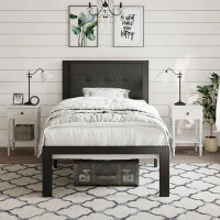 Latitude Run® Latitude Run® Twin Size Metal Platform Bed With Upholstered Button Tufted Headboard And 16 Strong Steel Sl
