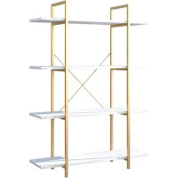 Mercer41 Mercer41 4-Tier Open Shelf Bookcase - Modern Freestanding Wooden Display Stand Unit With Metal Frame For Home A