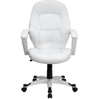 Wrought Studio Onion Creek Mid-Back White LeatherSoft Tapered Back Executive Swivel Office Chair with Arms