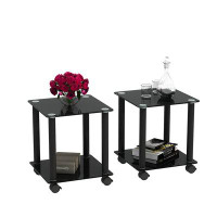 Latitude Run® Black Side Table , 2-Tier Space End Table ,Modern Night Stand, Sofa Table, Side Table With Storage Shelve